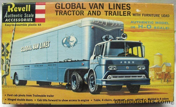 Revell 1/87 Global Van Lines Tractor And Trailer - Ford C-800 Tilt Cab - With Furniture Load, T6018-98 plastic model kit